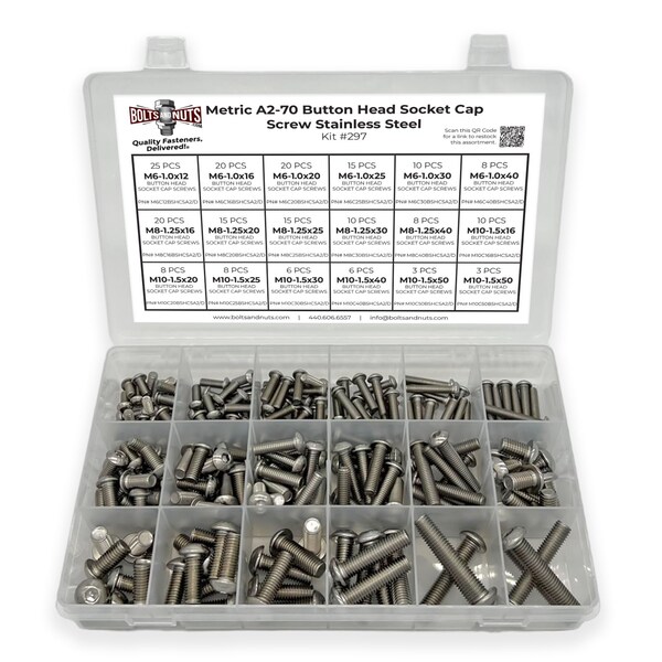 Boltsandnuts.Com Metric A2-70 Allen Button Head Socket Cap Screws Bolts Stainless Steel Assortment - 211 PCS Assortment Kit #297 - main